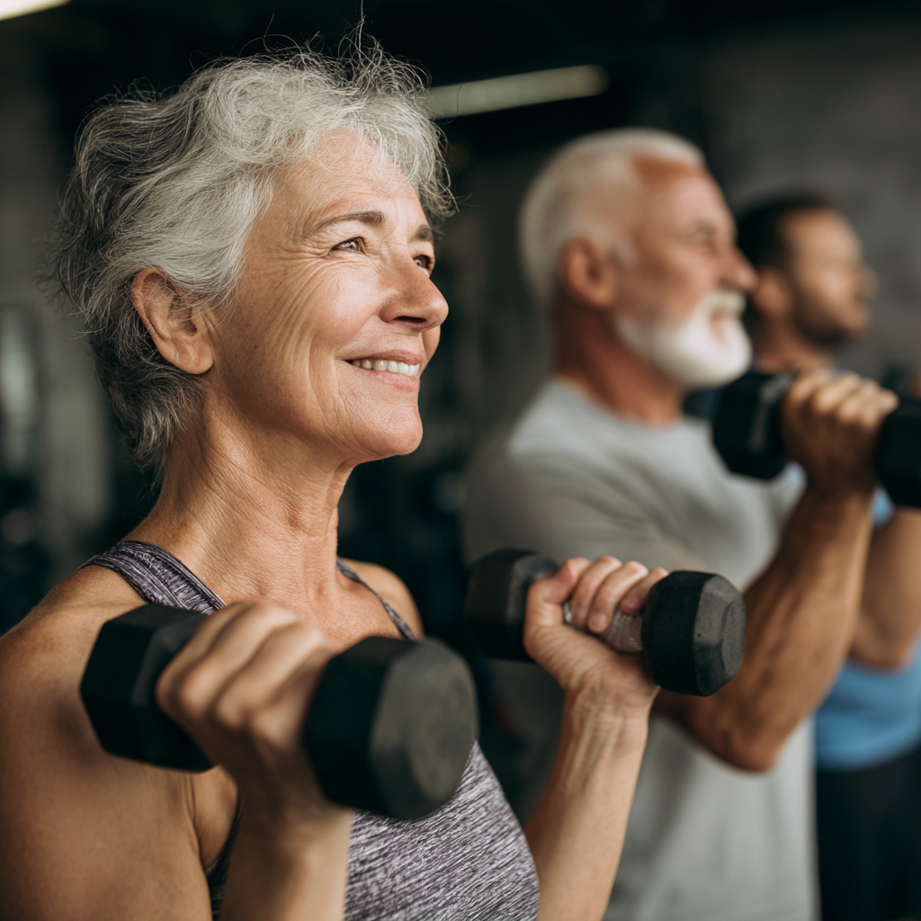 mature adults engaging in strength training session with proper form