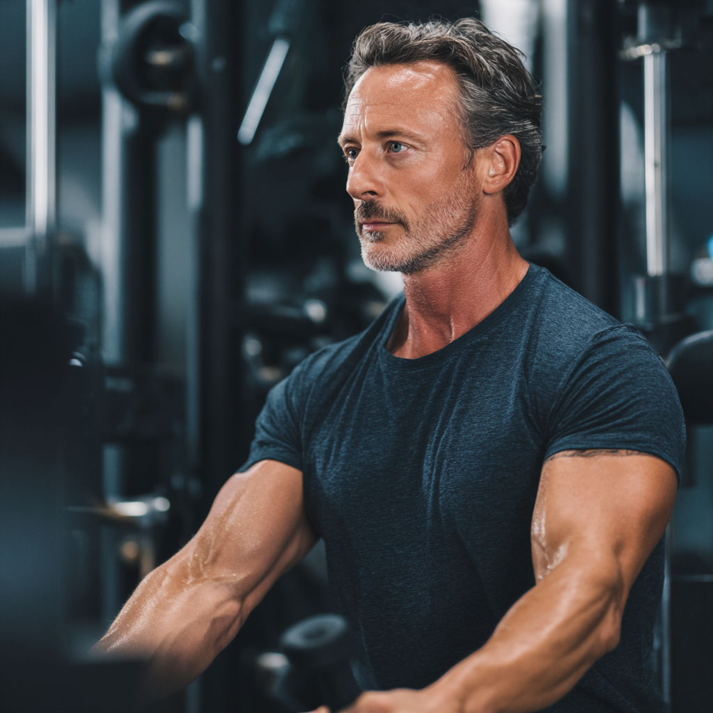 middle-aged person training with professional fitness equipment